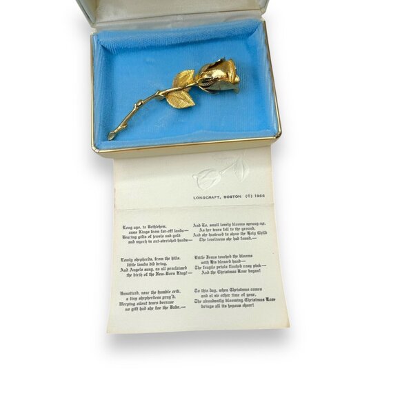 Giovanni Longcraft Christmas Rose Brooch Gold-Tone 3" Original Box & Paperwork - Picture 2 of 3